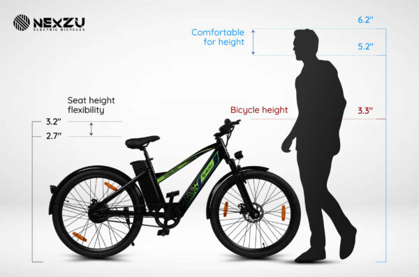 nexzu electric bicycle roadlark model black height check with reference to man standing