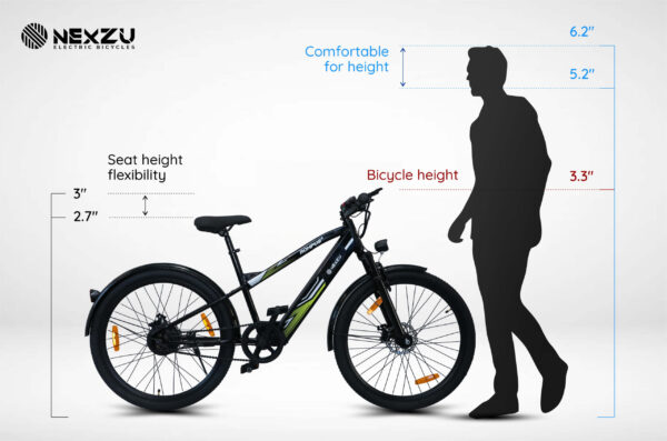 nexzu electric bicycle rompus+ model black height check with reference to man standing