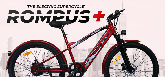 red coloured nexzu electric bicycle rompus+ model